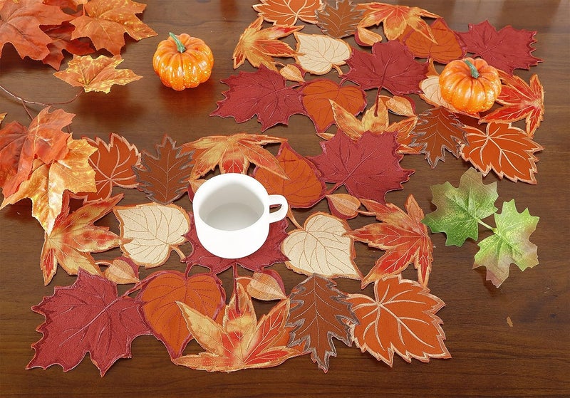GRANDDECO GRANDDECO Harvest Fall Table Placemat 1218 Set of 2 Cutwork with Applique Embroidered Maple Leaves Dresser Scarf Table Topper for Home Dinner Holiday Festival Decoration  - Image 1