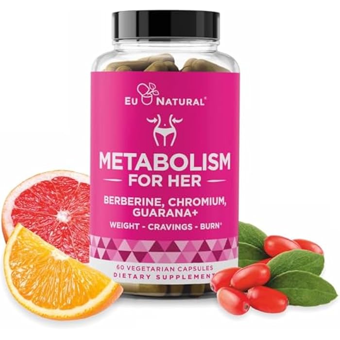 Eu Natural Metabolism for Her - Appetite & Metabolism Support for Women - Curb Cravings, Reduce Caloric Intake & Promote Feelings of Fullness - Berberine, Chromium Picolinate & Guarana - 60 Veg Capsules - Image 1