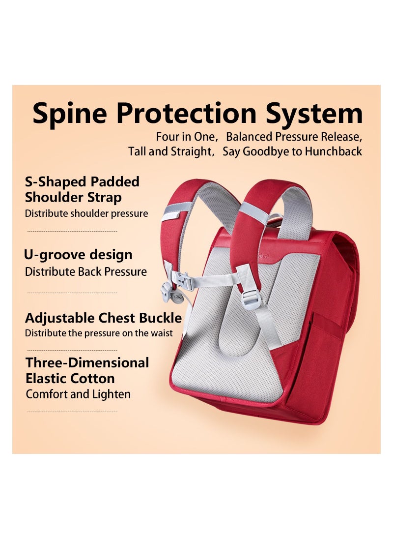Nohoo Nohoo Preppy Spine Protection Horizontal School Backpack for 0-5 Grade Primary Students - Red  - Image 5
