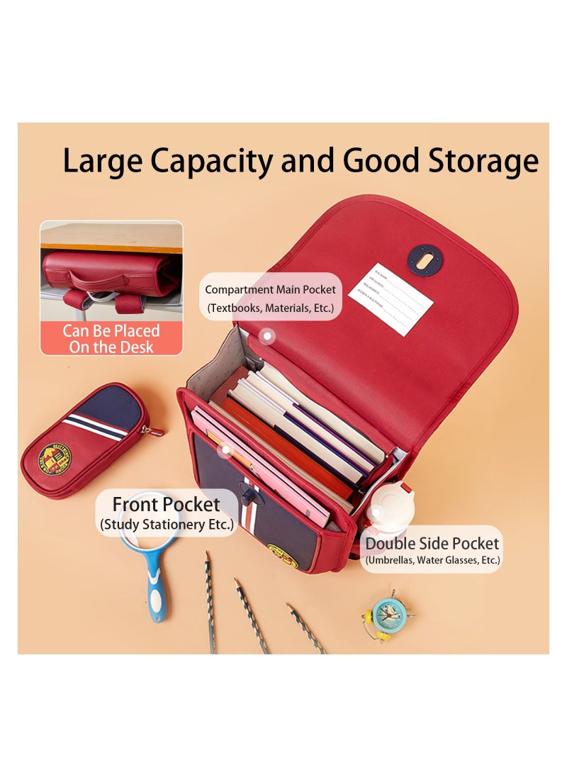 Nohoo Nohoo Preppy Spine Protection Horizontal School Backpack for 0-5 Grade Primary Students - Red  - Image 4
