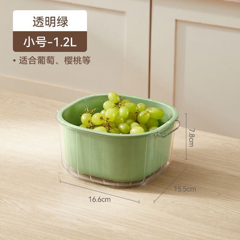 Square Thickened Double-Layer Vegetable Washing Basin Draining Basket Kitchen Household Plastic Fruit Storage Plate Living Room Vegetable Preparation Washing Basket - Image 1