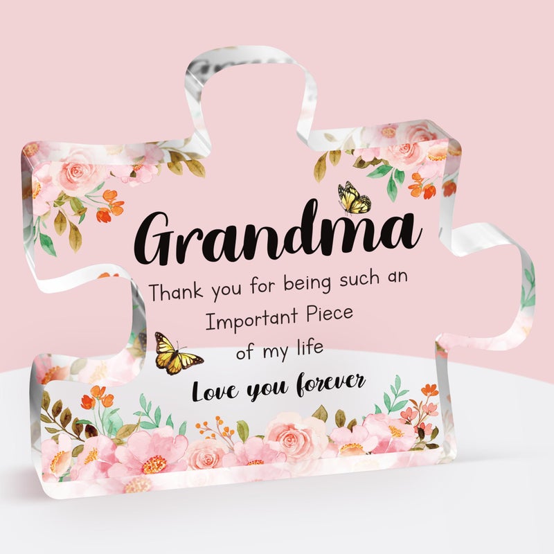 Grandma Gifts Delicate Grandma Birthday Gifts from Grandkids Engraved Acrylic Puzzle Piece 39 x 33 inch Mothers Day Christmas Birthday Gifts for Grandma Grandmother Ideas