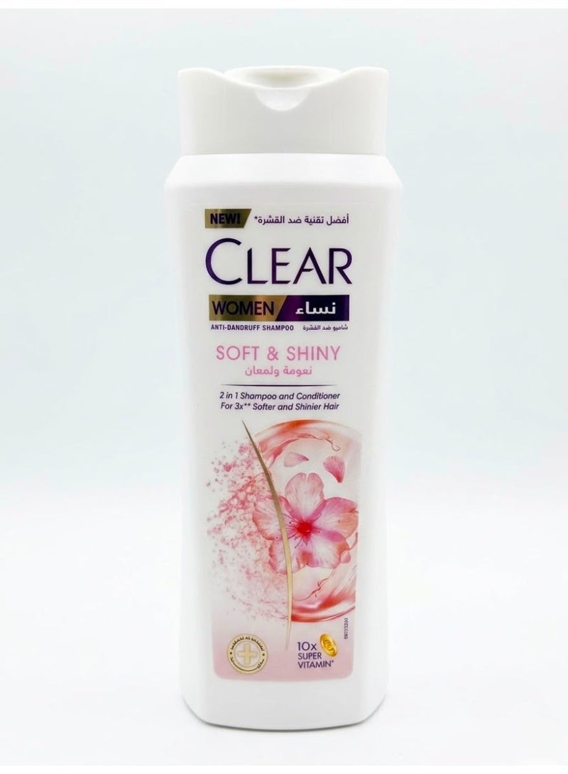CLEAR 2in1 Shampoo & Conditioner For Women, Anti Dandruff Shampoo, Soft & Shiny 600 ml - Image 1