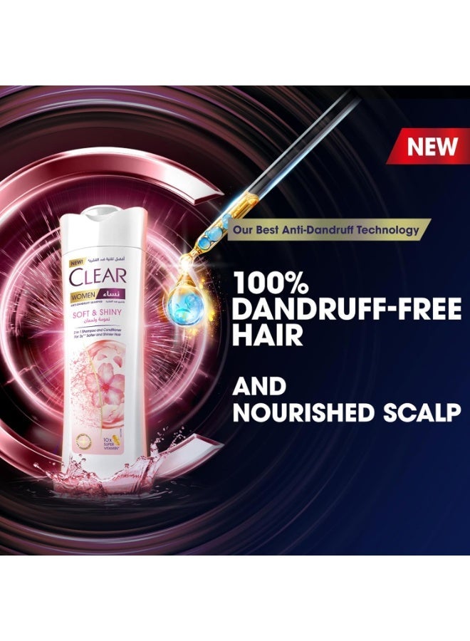 CLEAR 2in1 Shampoo & Conditioner For Women, Anti Dandruff Shampoo, Soft & Shiny 600 ml - Image 3