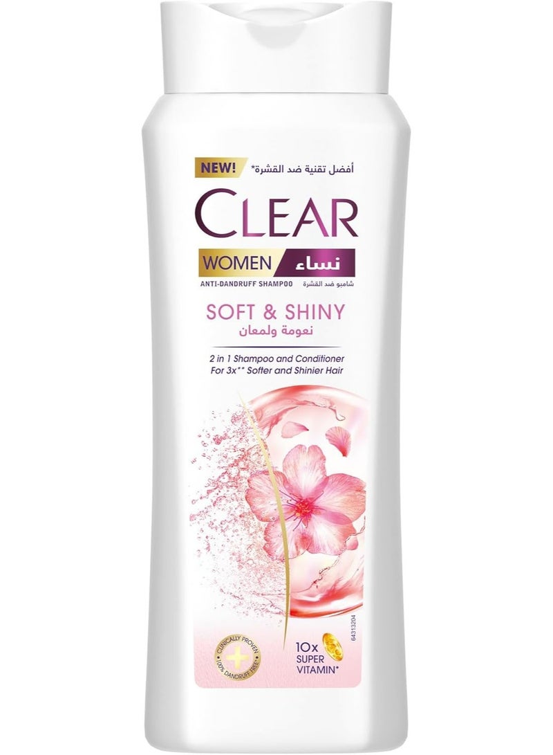 CLEAR 2in1 Shampoo & Conditioner For Women, Anti Dandruff Shampoo, Soft & Shiny 600 ml - Image 2