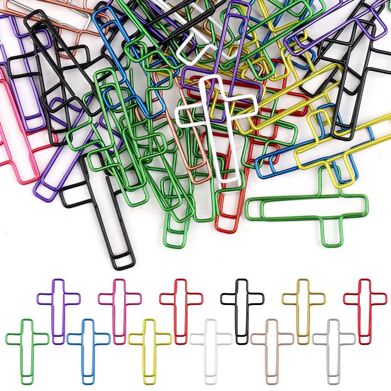 Notoke 50 PCS Multicolored Cross Paper Clips â€“ 1.34" x 0.8" Cute Christian Journaling & Bible Paper Clips Study Supplies, Ideal for Bookmarks, Notes & Gifts - Image 1