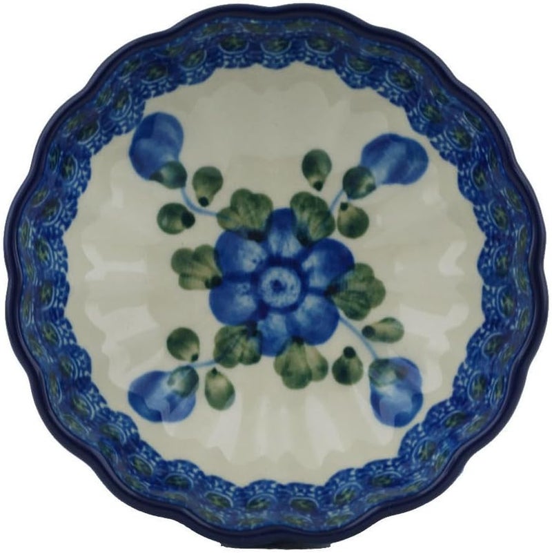 Polish Pottery Gallery وعاء خزفي بولندي أصلي 5 بوصة بتصميم الخشخاش الأزرق مصنوع يدويًا في بولسوافياك بولندا بواسطة سيراميكا أرتيستشنا شهادة الأصالة - Image 2