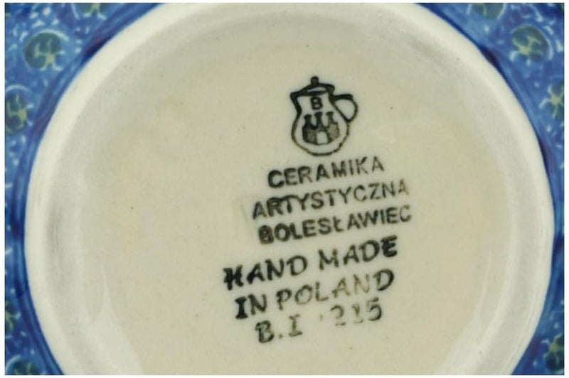 Polish Pottery Gallery وعاء خزفي بولندي أصلي 5 بوصة بتصميم الخشخاش الأزرق مصنوع يدويًا في بولسوافياك بولندا بواسطة سيراميكا أرتيستشنا شهادة الأصالة - Image 4