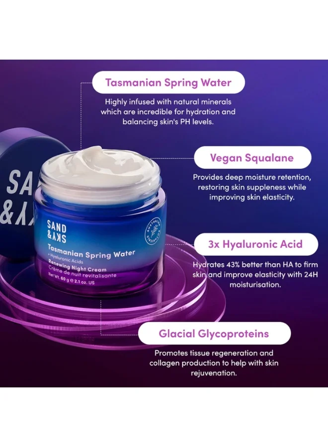 Sand & Sky  Sand & Sky Tasmanian Spring Water Deep Hydration Night Cream with 3x Hyaluronic Acid - Anti-Aging Repair Cream for Wrinkles, Boosts Collagen Production 60gm  | Best Price UAE