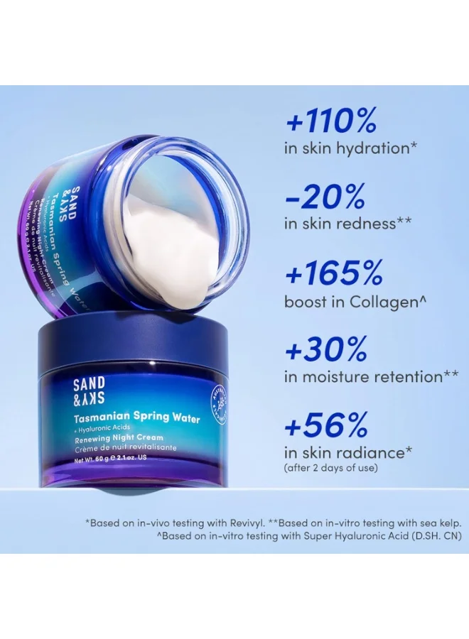 Sand & Sky  Sand & Sky Tasmanian Spring Water Deep Hydration Night Cream with 3x Hyaluronic Acid - Anti-Aging Repair Cream for Wrinkles, Boosts Collagen Production 60gm  | Best Price UAE