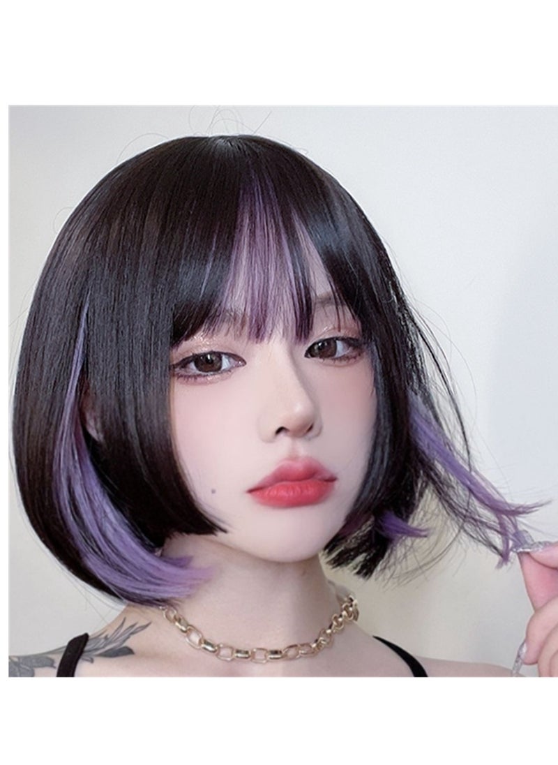 Generic - Wig headband female short hair princess cut fashion summer highlights hanging ear dyed bob cosplay wig costumes dress up wig - Image 1