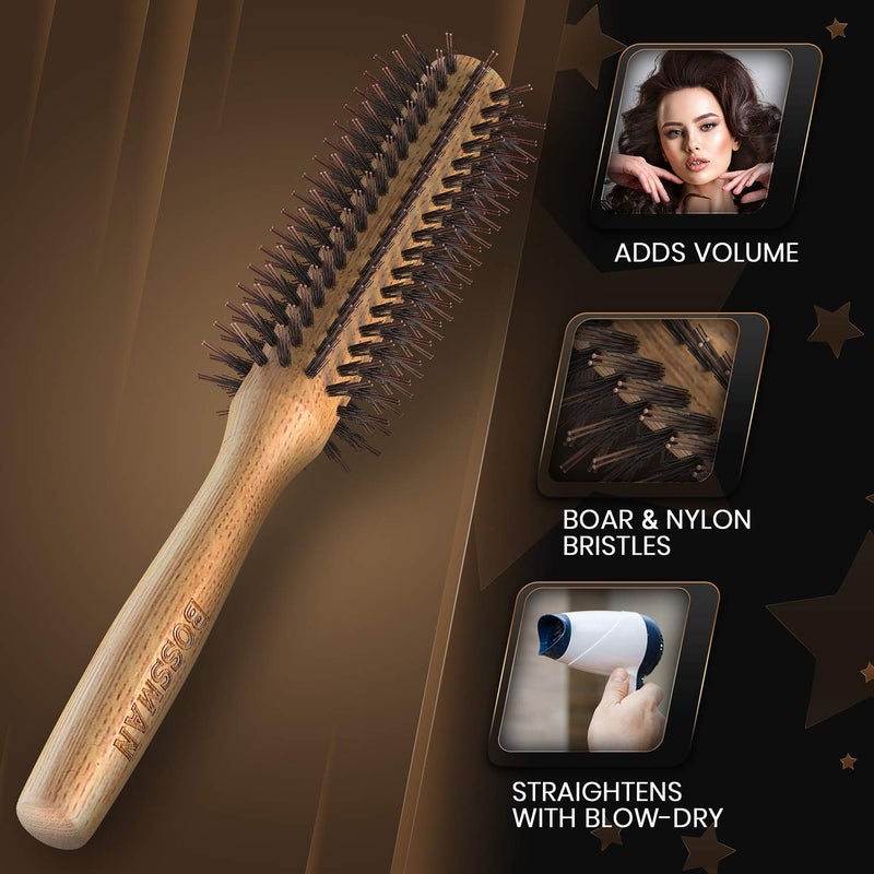 Bossman Boar & Nylon Bristle Round Hair Brush, 2 Inch - Blow Dryer Brush for Styling, Curling, Detangling, and Straightening - Image 2