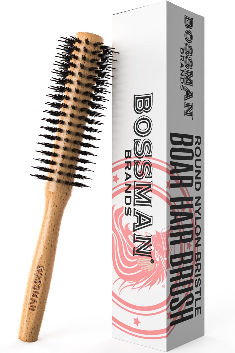 Bossman Boar & Nylon Bristle Round Hair Brush, 2 Inch - Blow Dryer Brush for Styling, Curling, Detangling, and Straightening - Image 1