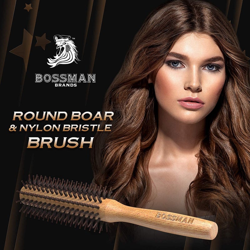 Bossman Boar & Nylon Bristle Round Hair Brush, 2 Inch - Blow Dryer Brush for Styling, Curling, Detangling, and Straightening - Image 5