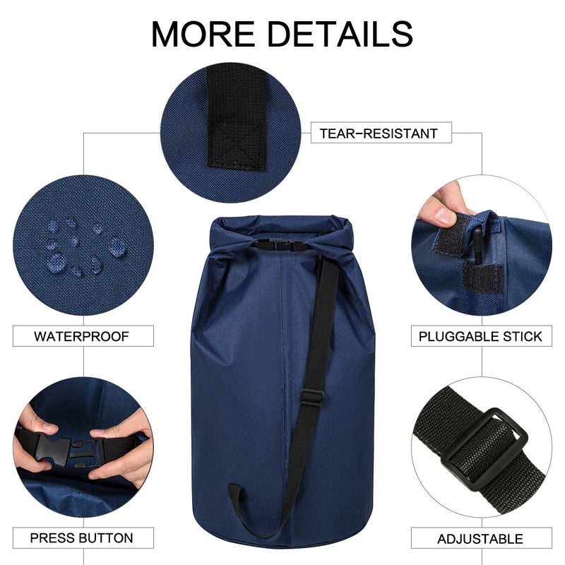 WOWLIVE Extra Large Foldable Laundry Bag Durable Laundry Basket Collapsible Laundry Hamper Backpack Laundry LinerDirty Clothes Hamper Standing Waterproof Hampers for Laundry Dorm Room(Dark blue) - Image 3
