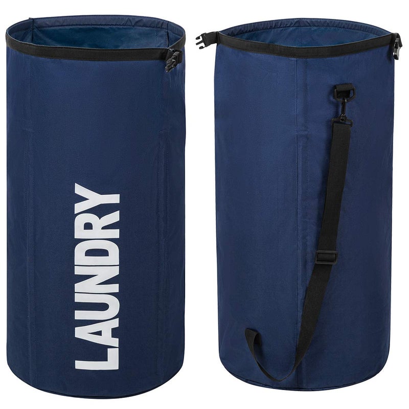 WOWLIVE Extra Large Foldable Laundry Bag Durable Laundry Basket Collapsible Laundry Hamper Backpack Laundry LinerDirty Clothes Hamper Standing Waterproof Hampers for Laundry Dorm Room(Dark blue) - Image 1