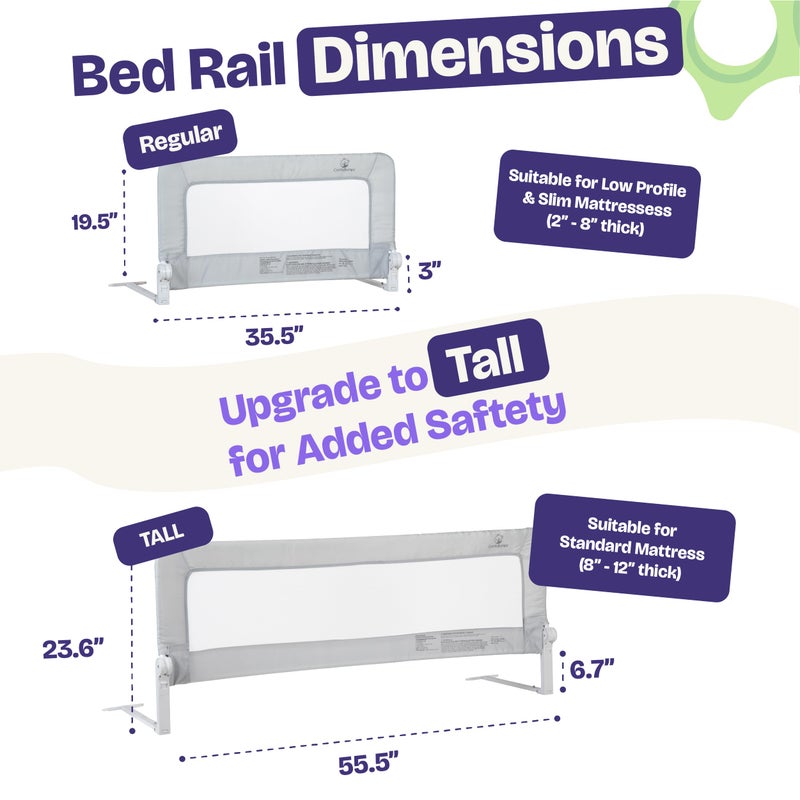 ComfyBumpy 1-Pack Bed Rail for Toddlers 35.5" L x 19.5" H | Toddler Bed Rails for Twin, Full & Toddler Bed Size | Swing Down Bed Rail Guard | Baby Bed Side Rail for Kids | Gray - Image 4