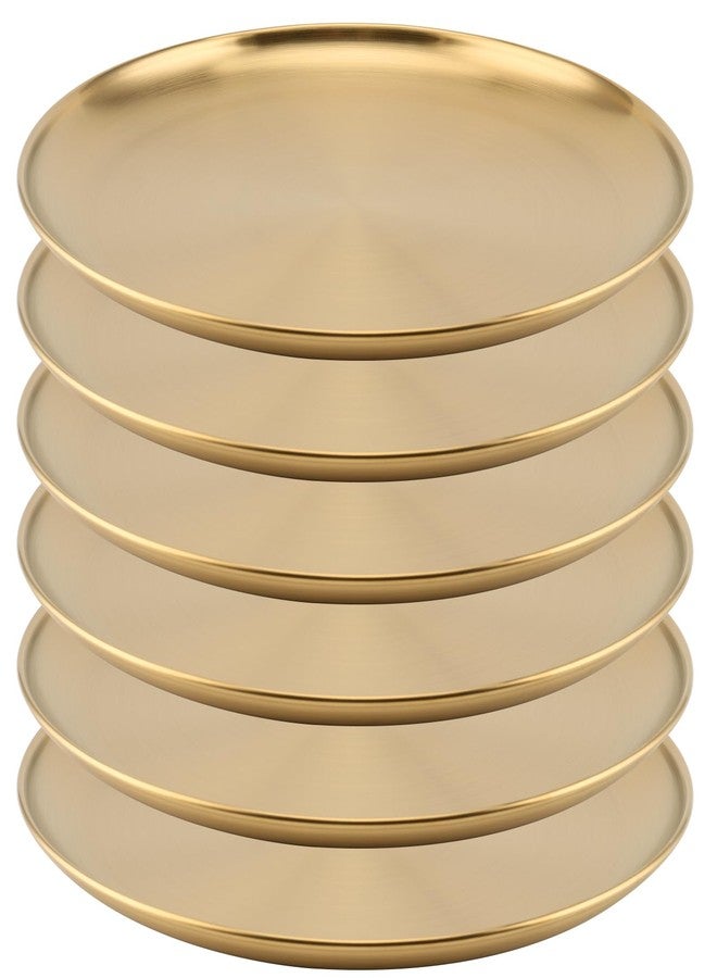 MOUYAT 6 PCS 12 Inch Large Stainless Steel Plate, 30cm Round Dinner Metal Plates, Metal Salad Steak Plates Reusable Dinner Dish for Eating Serving Camping Outdoor BBQ Home Kitchen, Frosted Gold - Image 1