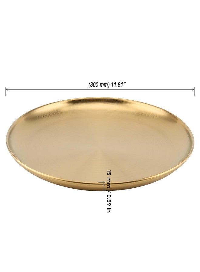 MOUYAT 6 PCS 12 Inch Large Stainless Steel Plate, 30cm Round Dinner Metal Plates, Metal Salad Steak Plates Reusable Dinner Dish for Eating Serving Camping Outdoor BBQ Home Kitchen, Frosted Gold - Image 2