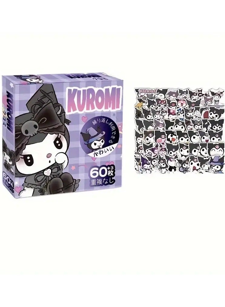 Sanrio 60+3pcs Sanrio  Kuromi  Stickers DIY Portable Phone Diary Cute Cartoon Car Sticker. - Image 2