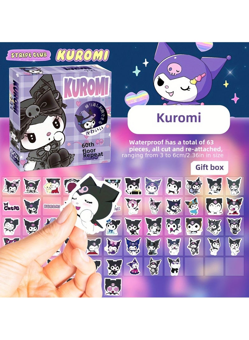 Sanrio 60+3pcs Sanrio  Kuromi  Stickers DIY Portable Phone Diary Cute Cartoon Car Sticker. - Image 5