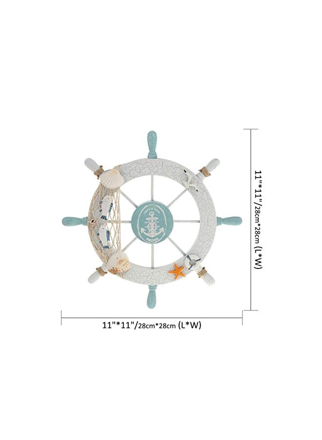 Rienar Nautical Beach Wooden Boat Ship Steering Wheel Fishing Net Shell Home Wall Decor White - Fish - Image 2