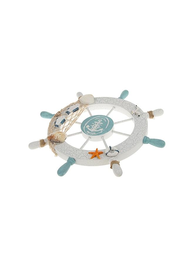 Rienar Nautical Beach Wooden Boat Ship Steering Wheel Fishing Net Shell Home Wall Decor White - Fish - Image 4