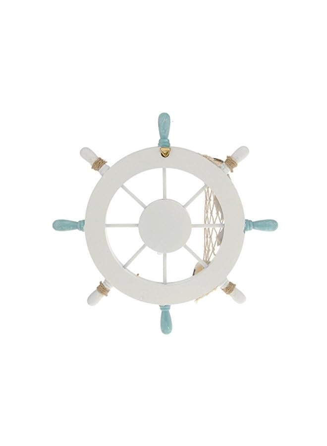 Rienar Nautical Beach Wooden Boat Ship Steering Wheel Fishing Net Shell Home Wall Decor White - Fish - Image 5
