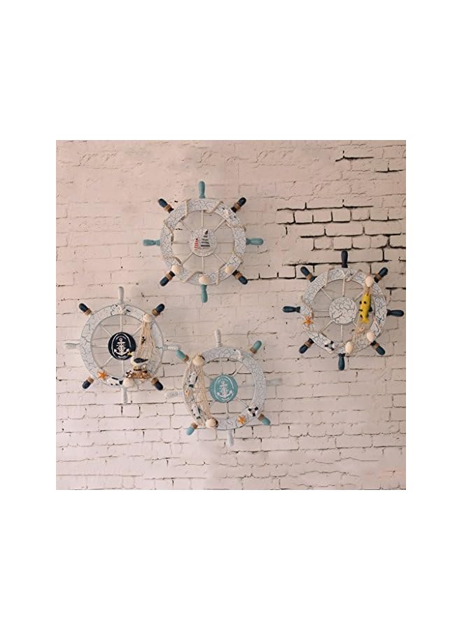 Rienar Nautical Beach Wooden Boat Ship Steering Wheel Fishing Net Shell Home Wall Decor White - Fish - Image 3