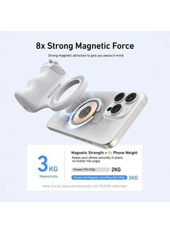 TELESIN Magnetic Phone Grip with Wireless Shutter & 3-Color Ring Light – DSLR-Style Handle, Built-in Mirror, Adjustable Height, USB Rechargeable, Portable Vlogging Kit for iPhone & Android - Image 4