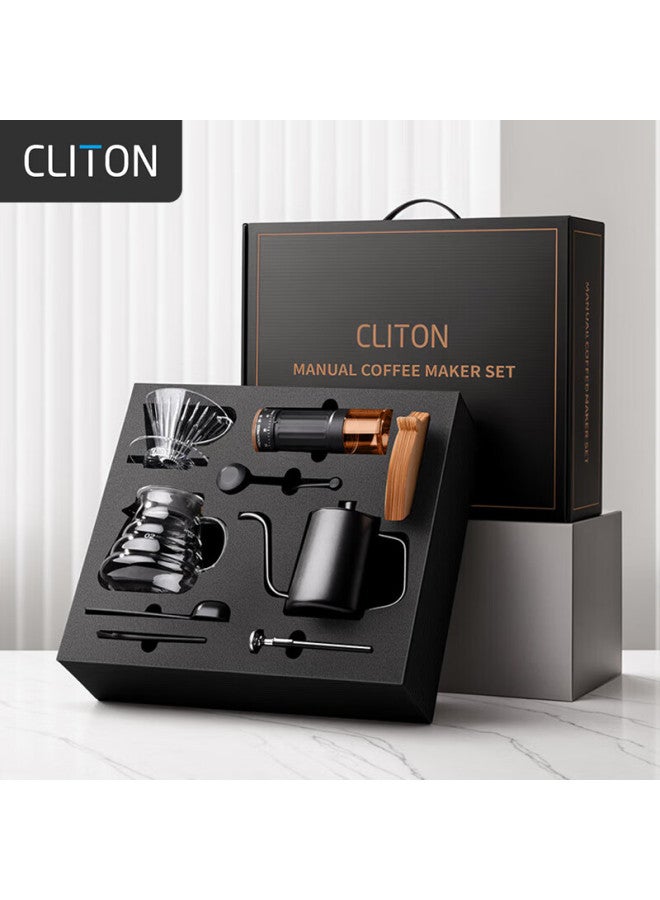 Cliton Hand-crank Coffee Grinder, External Coffee Bean Grinder, Manual Coffee Grinder, Coffee Pot, Filter Cup, Pour-over Kettle, Gift Box Set - Image 1