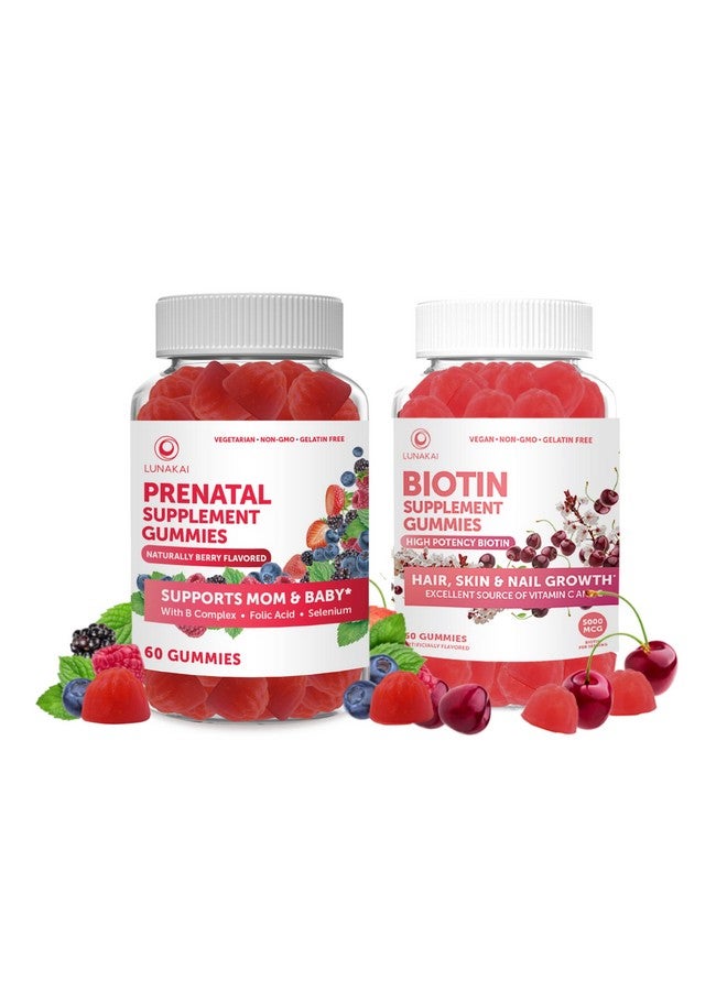 LUNAKAI Prenatal And Biotin Gummies Bundle Non Gmo Gluten Free No Corn Syrup All Natural Supplements 60 Ct Prenatal Gummies And 60 Ct Biotin Gummies 30 Days Supply - Image 2