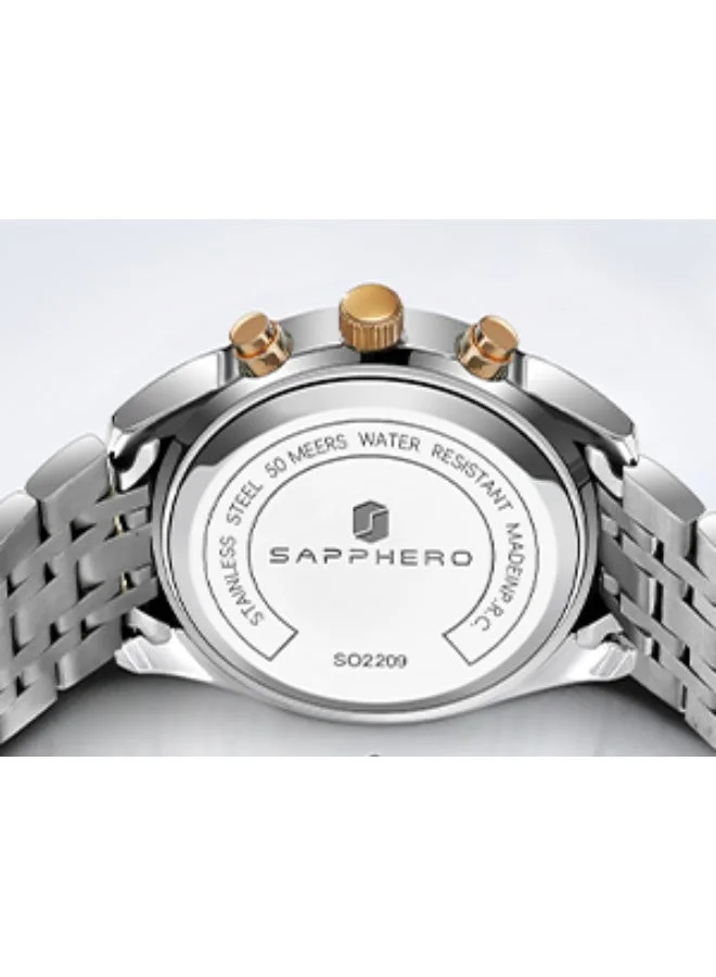 Sapphero  SAPPHERO Round Stainless Steel Watch for Men, 50M Waterproof Luminous Stylish Mens Gift Wristwatch with Date Display and Analog Quartz Design for Men | Best Price UAE