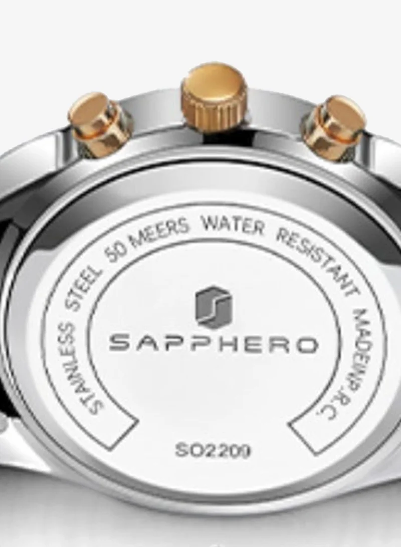 Sapphero SO2209 sliver black SAPPHERO Round Stainless Steel Watch for Men, 50M Waterproof Luminous Stylish Mens Gift Wristwatch with Date Display and Analog Quartz Design for Men | Best Price UAE