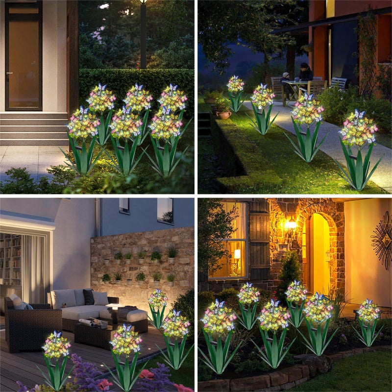 Homight Solar Metal Agave Butterfly Flower Stick Garden Sculpture - Outdoor Gift, Christmas Lights, Swaying Butterfly Sunflower Lights - Solar Outdoor (2 pcs Green) - Image 4