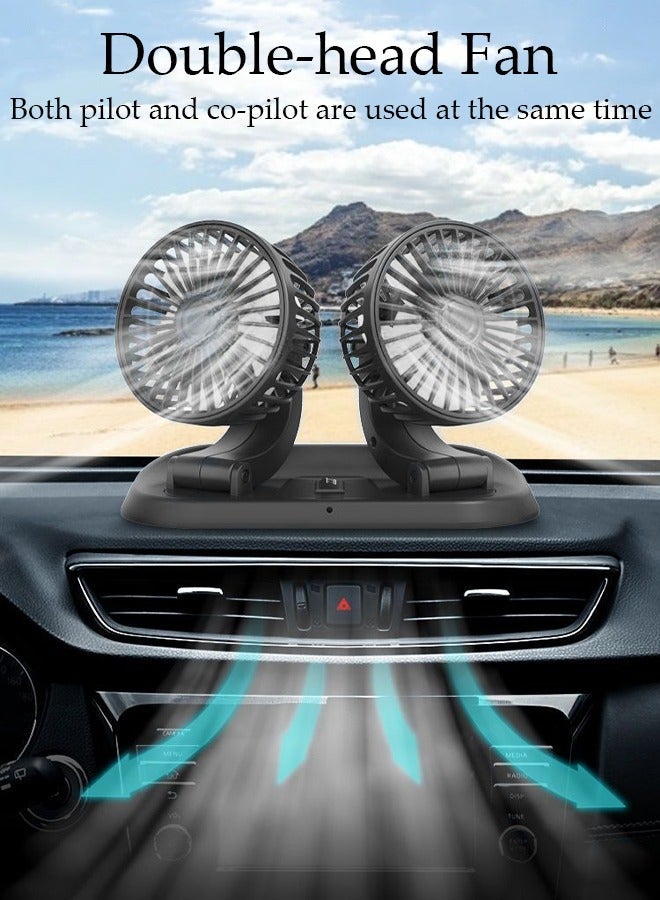 DUNISO Car Fan Dual Head USB Fan for Car with Powerful Cooling, 360°Adjustable Car Cooling Fan with Number Plate Adjustable 2 Gear Wind Powerful Dashboard Cooler Fan for Car Home Office - Image 4