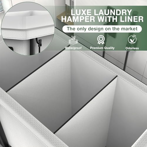 kunlabori 60 Gal(230L) High Grade Large Laundry Basket with Wheels, Rolling Laundry Hamper, Laundry Cart with Metal Frame and Removable Bag Design, Suitable for Laundry Room,Bedroom (White, 3 Section 230L) - Image 3