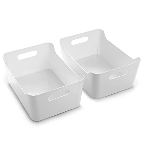 BINO  Plastic Storage Bins Large  2 Pack White  THE SOHO COLLECTION  Pantry Organizers and Storage Containers Fridge Organizer Bins Kitchen Cabinet Organizer Medicine Cabinet Bin