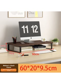Computer Elevated Rack Monitor Bracket Pad High Base Desktop Storage Rack Bracket Desktop Storage Shelf Load-bearing-color:Walnut + Black Frame 60x20x8 Cm