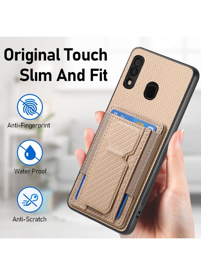 اس-توب جراب هاتف Samsung Galaxy A20s مصنوع من ألياف الكربون مع حامل قابل للطي وحقيبة بطاقات مرنة - Image 5