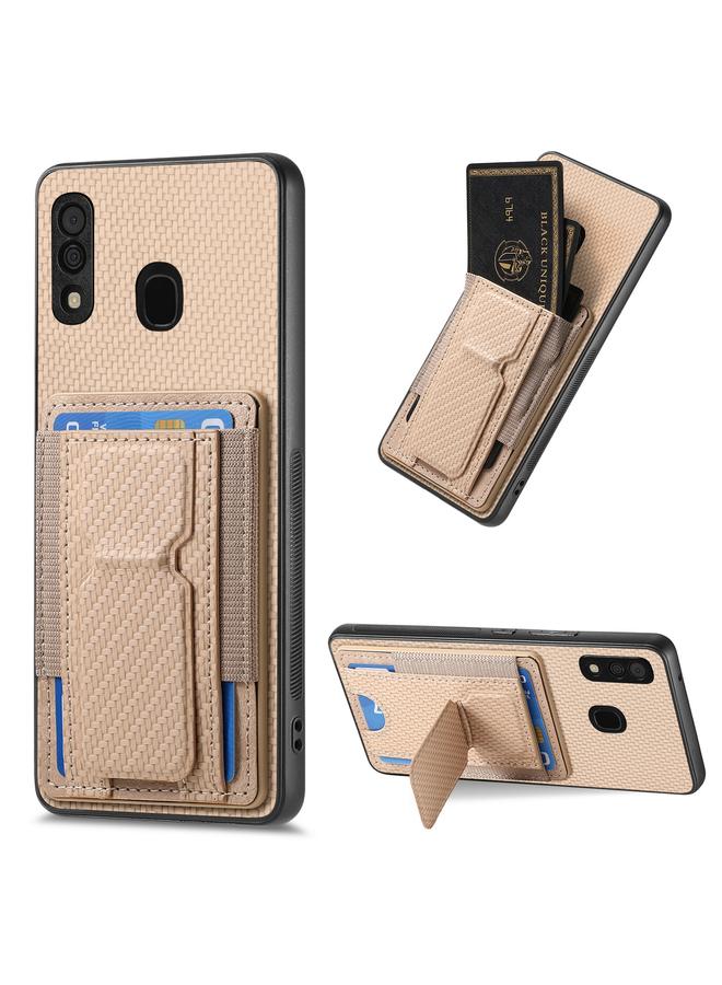 اس-توب جراب هاتف Samsung Galaxy A20s مصنوع من ألياف الكربون مع حامل قابل للطي وحقيبة بطاقات مرنة - Image 1