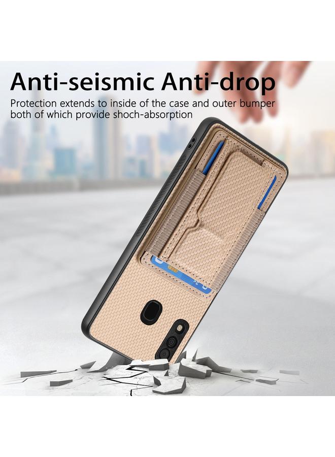 اس-توب جراب هاتف Samsung Galaxy A20s مصنوع من ألياف الكربون مع حامل قابل للطي وحقيبة بطاقات مرنة - Image 3