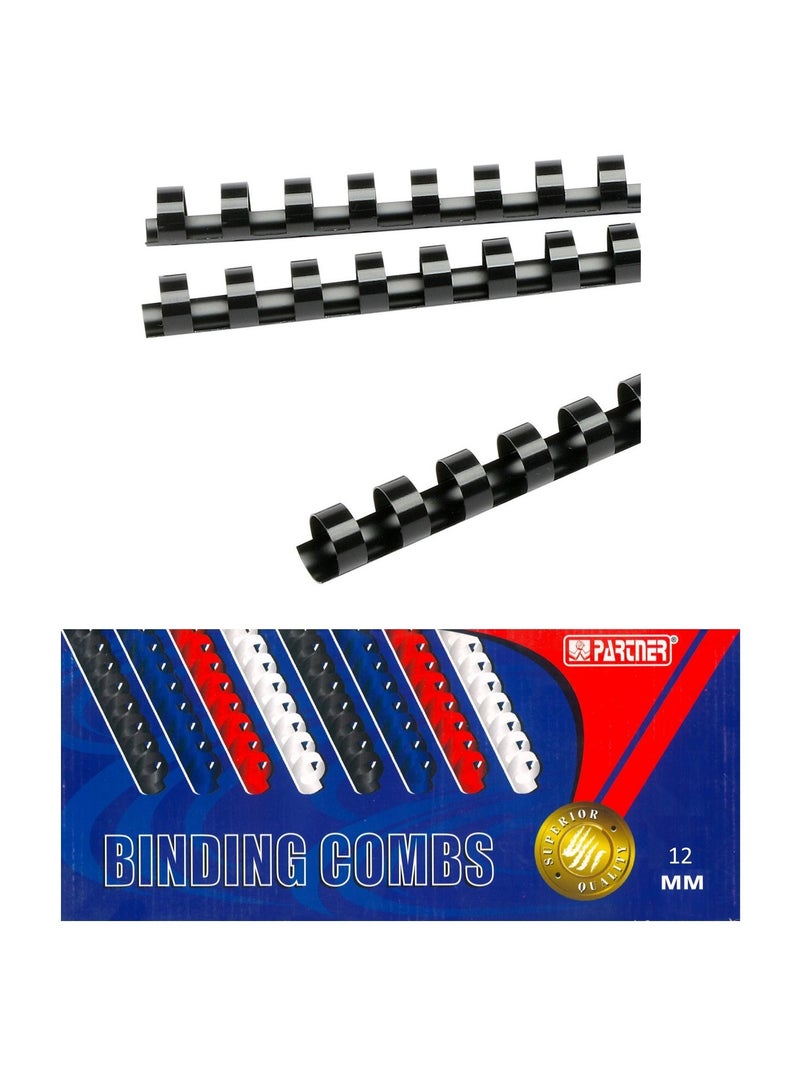 PARTNER 100-Piece Binding Combs 12mm Black - Image 1