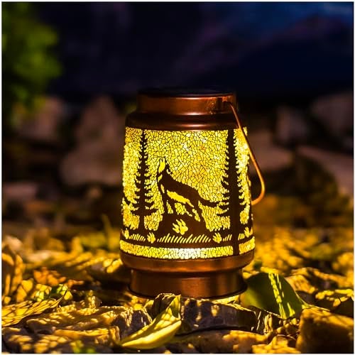 EZTZEN Wolf Solar Lanterns Outdoor Waterproof Hanging Solar Lights Wolf Gifts for Women Men Metal Decorative LED Wolf Lanterns for Garden DecorYardPatioLawnTabletopPathwayLandscape - Image 1
