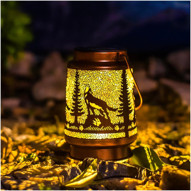 EZTZEN Wolf Solar Lanterns Outdoor Waterproof Hanging Solar Lights Wolf Gifts for Women Men Metal Decorative LED Wolf Lanterns for Garden DecorYardPatioLawnTabletopPathwayLandscape - Image 2