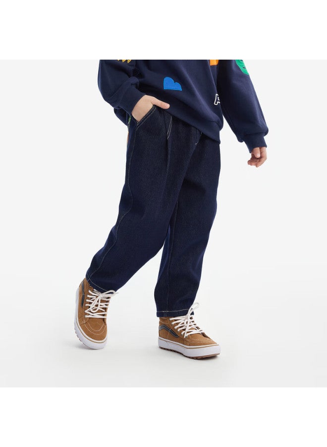 Mqd Mqd Boys' Anti-fading Jeans, Winter Style, Children's Warm Dad Pants, Dark Denim Blue, Size 170 - Image 2