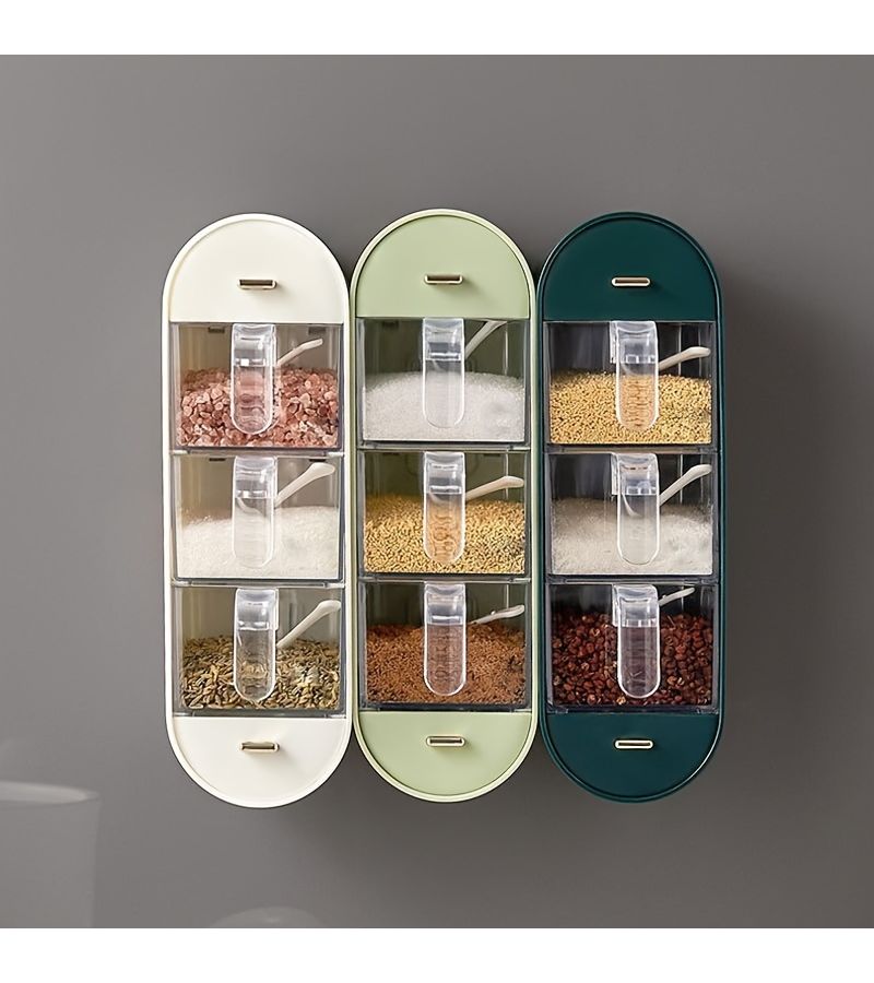 Milky White Wall Mounted Spice Box 5 Grid No Punching Kitchen Storage Set - Image 2