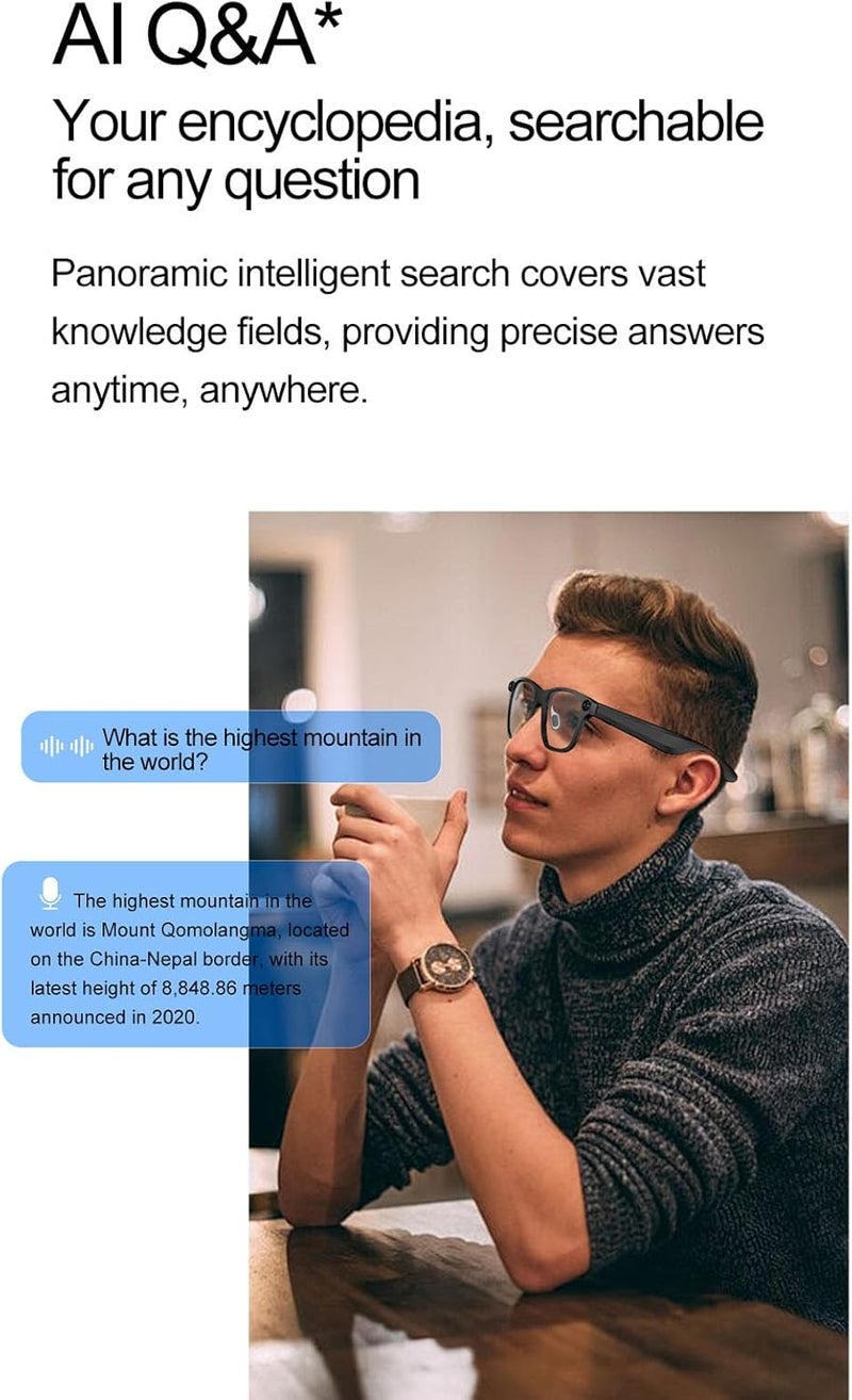 نظارات زونيتي الذكية بتقنية الذكاء الاصطناعي (Zunate Smart AI Glasses)، مزودة بكاميرا بدقة 1080 بكسل، ترجمة في الوقت الفعلي، التحكم الصوتي، تسجيل فيديو عالي الدقة، وإمكانية إجراء مكالمات عبر البلوتوث. - Image 5