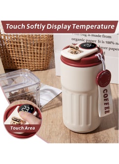 UCHUANG Smart LED Temperature Display Travel Office Coffee Mug, 316 Stainless Steel 450ML Durable Leak-proof Easy Grip Portable Thermos Mug（White）  - Image 2