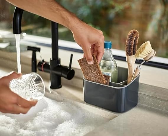Vroxy Adjustable Sink Organizer for Kitchen & Bathroom Accessories Corner Sink Caddy Organizer Rack Sponge Rack Holder Plastic Sink Tidy Caddy (1Pcs) - Image 3